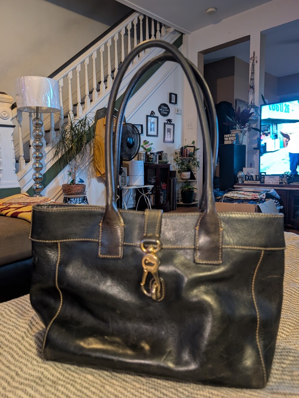 Vintage Dooney Bourke Green Brown Amelie Tote Bag Florentine Vacchetta Leather